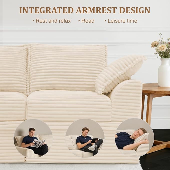 Upgrade Boneless Couch with Storage, Extra Deep&High Seat Modular Sectional Sofa 3 Seater L Shaped Cloud Couch with Ottoman, Tool-Free Assembly Sectional Couches for Living Room, Beige