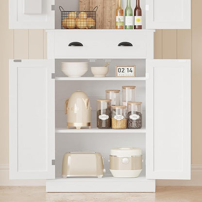 IRONCK Kitchen Pantry Storage Cabinet 72.6" H x 24" W, with Barn Doors, Drawer, 4 Adjustable Shelves, Freestanding Cupboard, Laundry, White