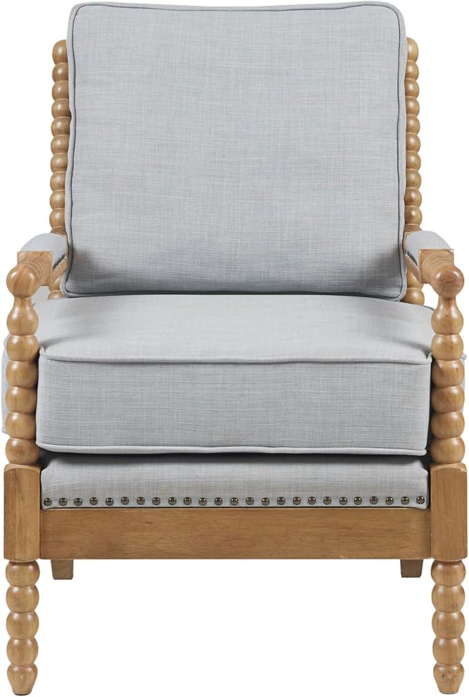 Madison Park Donohue Midcentury Modern Accent Chairs Padded Solid Wood Armrest and Frame Oakwood Finish, Upholstered Seat, Bedroom, Family or Living Room, 25.5" W x 32" D x 35.75" H, Light Blue