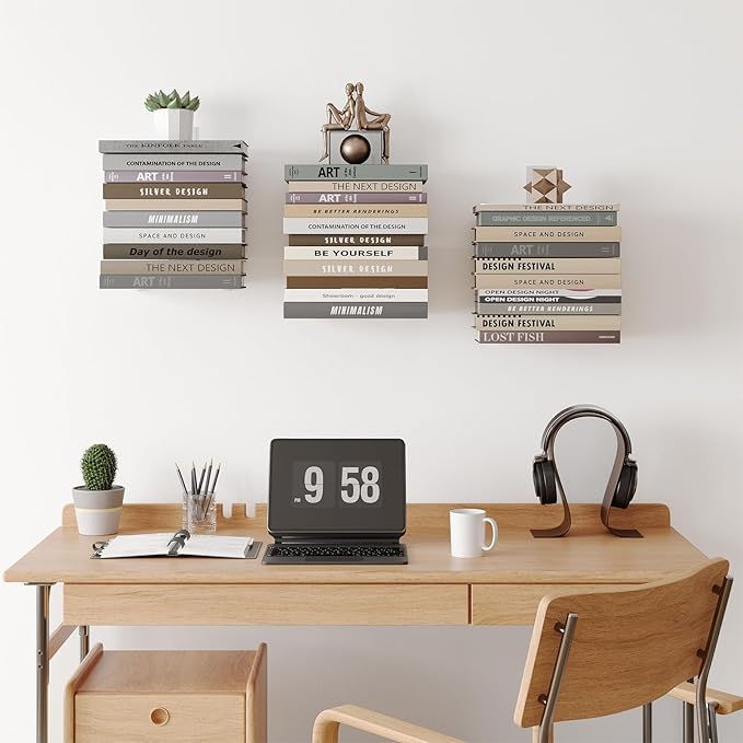 Wawocs Invisible Bookshelves for Wall, 4 Tier Floating Bookshelf Made of Heavy Duty Metal, Vertical Spine Book Tower Hanging Wall Bookshelf, Floating Book Shelves for Wall, 2 Pack White