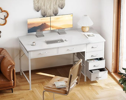 Casaottima 48 Inch Computer Desk with 6 Drawers, Reversible Storage Desk for Home Office, Work Study Table for Bedroom, White