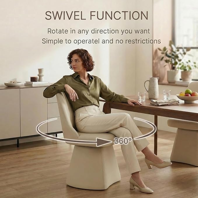 KISLOT Swivel Dining Chairs Set of 2, Upholstered Mid Century Modern Deskchair with High Back, Faux Leather Kitchen Chairs for Dining Room, Bedroom, Dressing Room, Cream