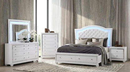 First of a Kind Shiney Contemporary 5 Piece King Bedroom Set High Gloss White Finish with Upholstered Headboard, Sleek Modern Bedroom Furniture Set for Coordinated Interiors