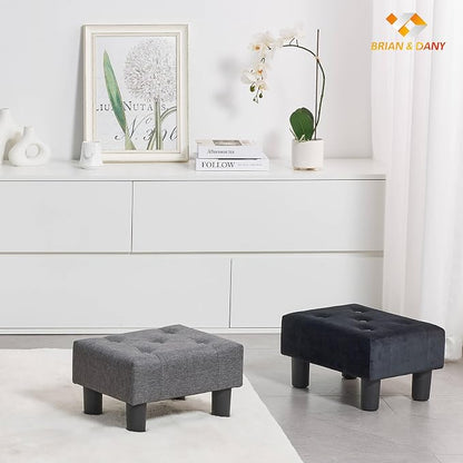 BRIAN & DANY Small Foot Stool, Velvet Foot Stools with Legs, Stable Small Footstool for Living Room, Black