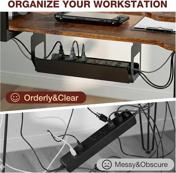 Acrolix 59 Inch L Shaped Standing Desk with Shelves and Keyboard, Electric Corner Standing Desk Adjustable Height, Sit Stand Computer Table with Reversiable Splice Board，Rustic Brown