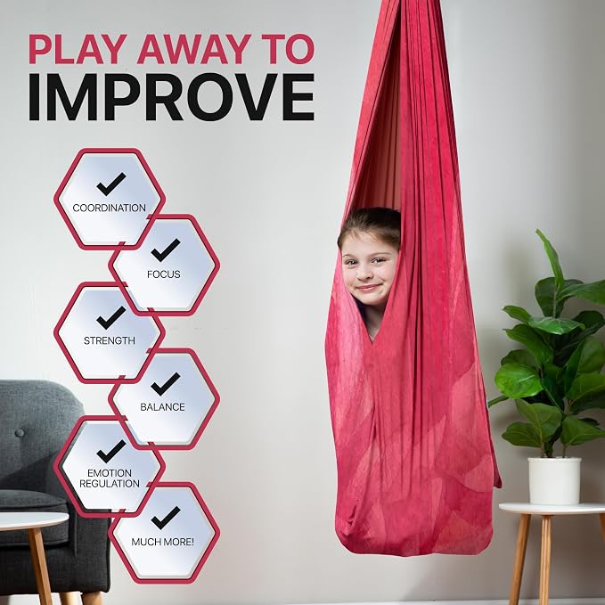 Indoor Sensory Swing for Kids or Outdoor – Holds 300lbs, Double-Layer, & 360° Swivel, Calming Compression Therapy Swing Hammock for Kids & Adults with All Hardware – Sensory-Motor Toys & Gifts