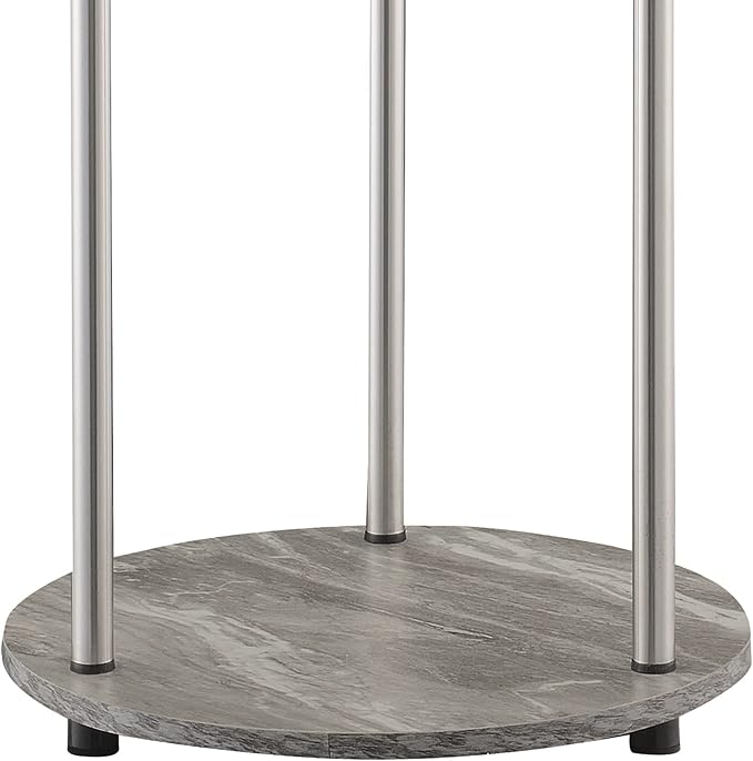Convenience Concepts Designs2Go No Tools 2-Tier Round End Table, Faux Gray Marble/Chrome