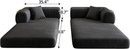 JINGLING 79" Queen Sleeper Sofa Bed with Memory Foam, Compressed Couch in a Box, Foldable Convertible Small Couches for Small Spaces Bedroom Game Room, Corduroy Fabric, Black