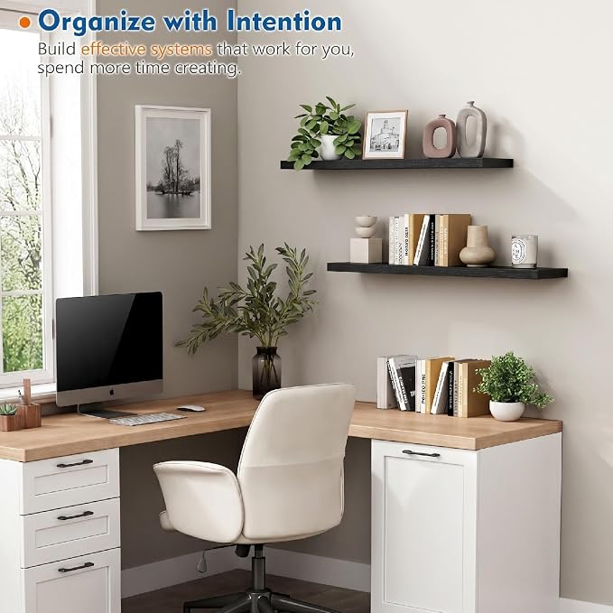 Harwaya 36 Inch Floating Shelves Bathroom, Black Shelves for Wall | Black Wood Texture | Thick MDF | Modern Style Ideal for Living Room Bedroom Office Kitchen