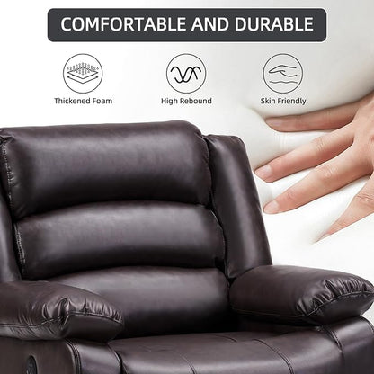 EBELLO Faux Leather Classic Power Recliner Chair, Oversized Electric Overstuffed Reclining Chair with Soft Cushion and Back, Sofa with Comfortable Armchair, Classic Brown
