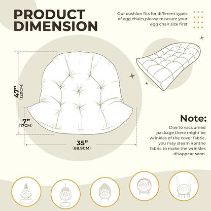 DANGHOOGY Egg Chair Cushion, Waterproof Outdoor Egg Replacement Cushions, Patio Chair Cushions for Outdoor Funiture, Thickened Hanging Chair Cushion, 35x47x7 Inches (Cream)
