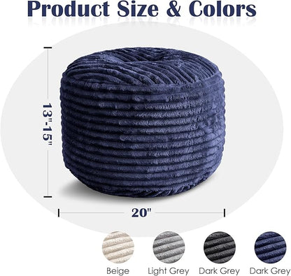 SHOUREN Stuffed Round Ottoman,Corduroy Pouf Ottoman Foot Rest with Foam Filling,Pouf Storage Ottoman Footstool for Living Room,20 X 15 Floor Poufs for Couch,Footrest Only - 20 X 15 Inches,Navy