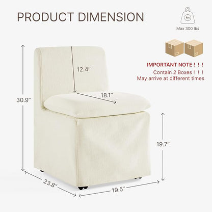 KISLOT Upholstered Dining Chairs Set of 4 with Casters, Modern Armless Kitchen Chairs with Removable Washable Cover, Chenille Velvet Fabric, Sturdy Metal & Wood Frame, 19.5" Seat Height, Linen