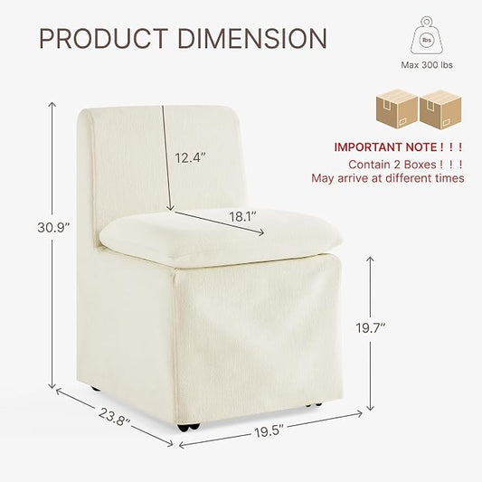 KISLOT Upholstered Dining Chairs Set of 4 with Casters, Modern Armless Kitchen Chairs with Removable Washable Cover, Chenille Velvet Fabric, Sturdy Metal & Wood Frame, 19.5" Seat Height, Linen