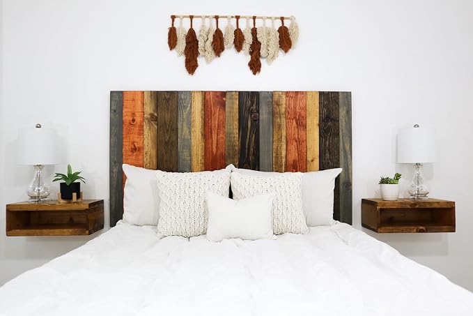 Barn Walls Harvest Mix Signature Design, Multicolored Solid Wood Headboard, Floating Panels, Wall Mount, Adjustable Height, Easy Assembly, Full Size