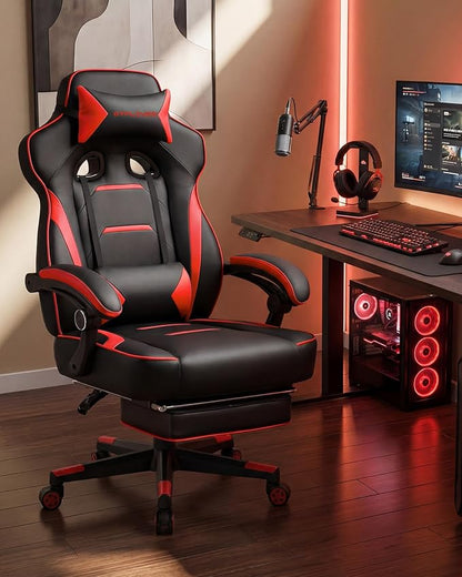 GTPLAYER Gaming Chair with Footrest, Big and Tall Game Chair 350lb Racing Style Computer Chair, Ergonomic Executive Office Chair High Back with Lumbar Support and Recliner, Red