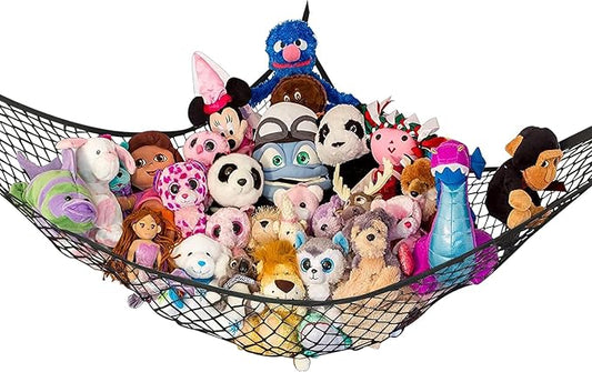 Stuffed Animal Hammock XL | Corner Stuffed Animal Storage & Plushie Net | Extra Large Toy Hammock for Stuffed Animals | Easy Hang, Hardware Included | Black Bedroom Decor | by Lilly's Love