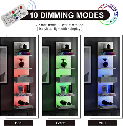 VIWODS 5-Tier Wall Shelf Unit with RGB Light, Floating Lack Shelf for Wall Storage, Wall Mounted Vertical Display Shelf for Bedroom Living Room Vanity, White