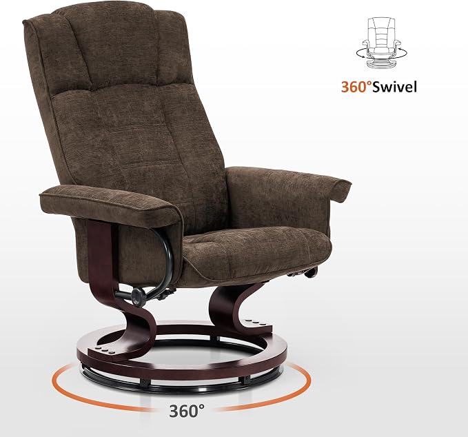 MCombo Manual Swivel Recliner with Ottoman, Chair Ottoman Set for RV Small Spaces, Living Room, Bedroom, Office 4919 (Chenille, Brown)