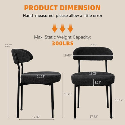 SoarFlash Dining Chairs, Black Boucle Dining Chairs Set of 2, Kitchen Dining Room Chairs Curved Backrest Upholstered Mid Century Modern Chairs with Black Metal Legs