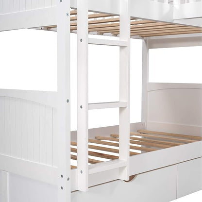 Flieks Triple Bed Twin-Over-Twin-Over-Twin Bed L Shaped Bunk Bed with 2 Drawers and 2 Ladders, No Box Spring Needed