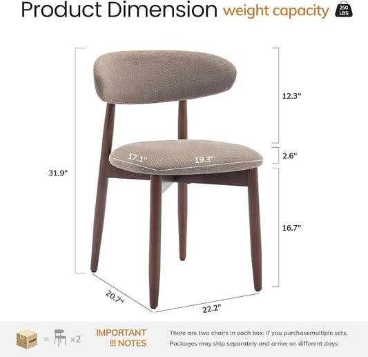 COLAMY Mid-Century Modern Wooden Dining Chair Set of 4, Indoor Upholstered Kitchen Chairs with 2.6" Cozy Padded Seat, Walnut Finish Side Dining Chair, [Camel]