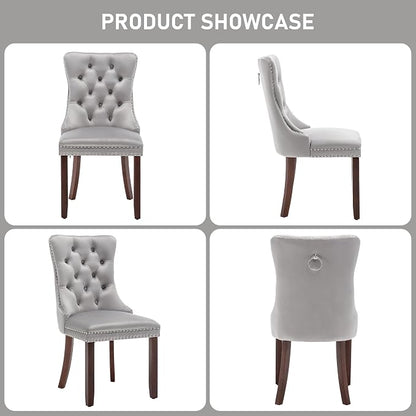 Mid Century Modern Dining Chair Set of 4 Velvet Upholstered Dining Accent Chair Farmhouse Dining Chairs with High Back and Nailhead Trim for Kitchen, Living Room, Bedroom (Light Gray)