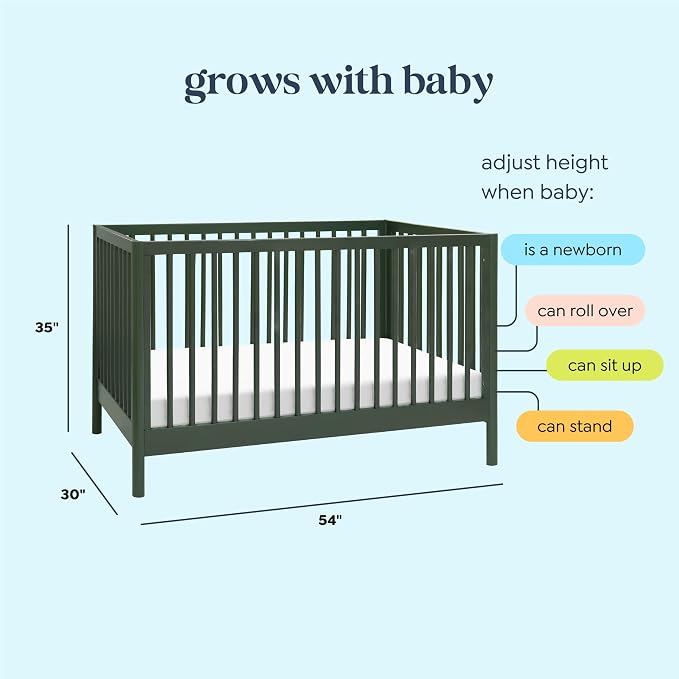Davinci Birdie 3-in-1 Baby Crib & GREENGUARD Mattress Bundle - Forest Green | Low-Profile Crib Convertible to Toddler Bed & Daybed - Easy to Assemble - Includes Mattress w/ Removable Waterproof Cover