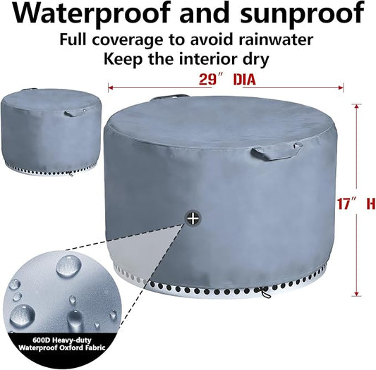 Chinchilla Fire Pit Cover Round for Solo Stove Yukon 27", Waterproof 600D Heavy Duty Tear Resistant Oxford Fabric, UV Resistant, Fits 27"-28" Gas/Table/Bowl Fire Pits, Grey