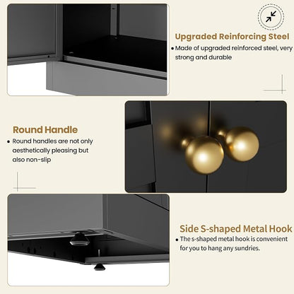 Kitchen Pantry Cabinet, 72" Tall Black Metal Storage Cabinet, Kitchen Storage with 2 Doors and 5 Adjustable Shelves, Freestanding Cupboard for Living, Dining Room and Bathroom,Assemble Required