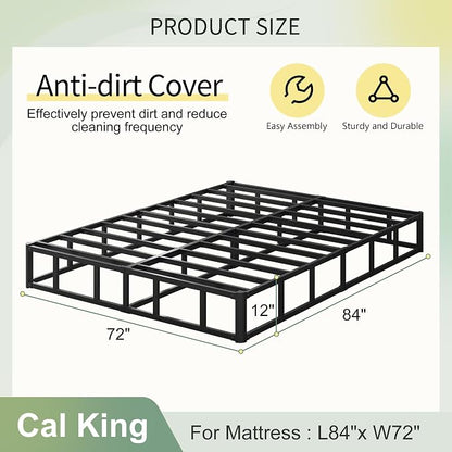 Lutown-Teen 12 Inch California King Box Spring High Profile, Heavy Duty Metal Cali King Box Spring Bed Base with Fabric Cover, Mattress Foundation, Noise Free, Easy Assembly