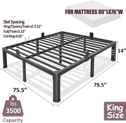 Bilily 14 inch King Bed Frame Metal Platform with Round Corner Legs,3500 LBS Heavy Duty Steel Slats Support,Headboard Compatible,No Box Spring Needed,Easy Assembly,Mattress Retainer,Underbed Storage
