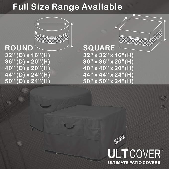 ULTCOVER Patio Fire Pit Table Cover Square 40 inch Outdoor Waterproof Fire Bowl Cover, Black