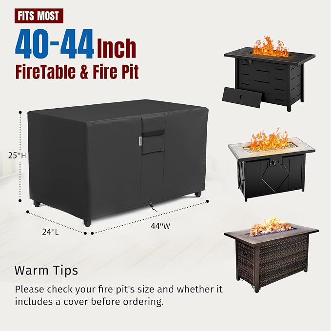 SHINESTAR Fire Pit Cover Rectangular, Fits for 40-44 Inch Fire Pit Table, 600D Heavy Duty Fabric, Waterproof and Windproof, 44 x 24 x 24 Inches, Black