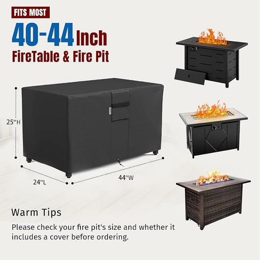 SHINESTAR Fire Pit Cover Rectangular, Fits for 40-44 Inch Fire Pit Table, 600D Heavy Duty Fabric, Waterproof and Windproof, 44 x 24 x 24 Inches, Black