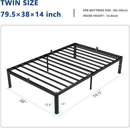 yookare Twin XL Platform Bed Frame,14" Heavy Duty Metal Mattress Foundation, Rounded Safety Corners & Recessed Legs,Mattress Retainers,Easy Assembly,Noise Free Steel Slat Support,No Box Spring Needed