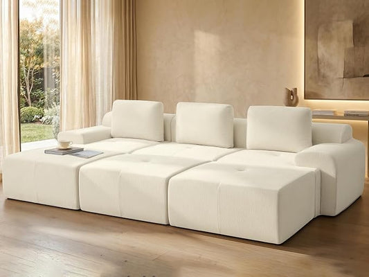122" Oversized Boneless Couch, Comfort Cloud Sectional Couches for Living Room, Modular Sofa High Back & Extra Deep Seat, No Assembly, Soft Chenille Fabric (Warm White, 122 inch-（3+3）)