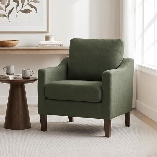 VKNOW Mid-Century Accent Chair, No Tools Assembly Required, Modern Upholstered Polyester Armchair for Living Room,Comfy Reading Accent Chairs with Wood Legs for Bedroom, Green