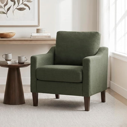 VKNOW Mid-Century Accent Chairs Set of 2, No Tools Assembly Required, Modern Upholstered Polyester Armchairs for Living Room & Bedroom, Comfortable Reading Chairs with Wood Legs, Green