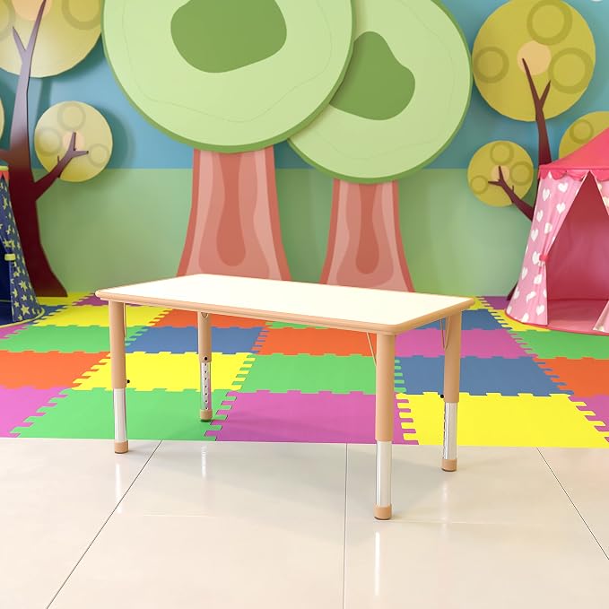 BizChair Adjustable Height Kids Activity Table, Natural Plastic, 23.6" W x 47.25" L, Rectangular, Table Only