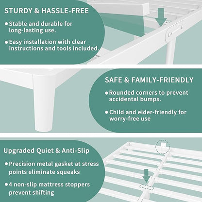 ITIMIDI 6 Inch White Queen Bed Frame with Metal Gaskets,Metal White Queen Platform Bed Frames, No Box Spring Needed, Heavy Duty Steel Support 3500 LBS, Anti-Slip Mattress Stopper, Easy Assembly