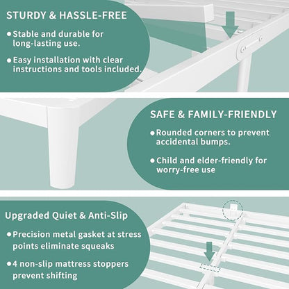 ITIMIDI 6 Inch White Full Size Bed Frame, Platform Bed Frames with Metal Gaskets, Heavy Duty Steel Support 3500 LBS, No Box Spring Needed, Anti-Slip Mattress Stopper, Easy Assembly