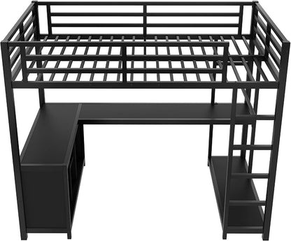 Bellemave Twin loft Bed with L Desk, Wardrobe, Metal Twin Loft Bed Frame for Adults, Kids, Teens, Black