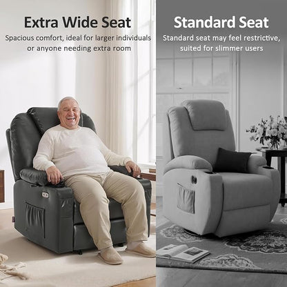 MCombo Oversized Power Lift Recliner Chair for Elderly, Lift Chair with Heat and Massage for Big and Tall, USB&Type C Ports, Cup Holders, Faux Leather R7510 (Grey, Large-Wide)