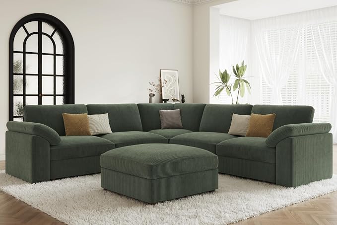 EASE MOOSE Oversized Sectional Modular Sofa,Large v Shape Sectional Couch Wide Deep Seat Modular Cloud Couch,Removable Cover,Green