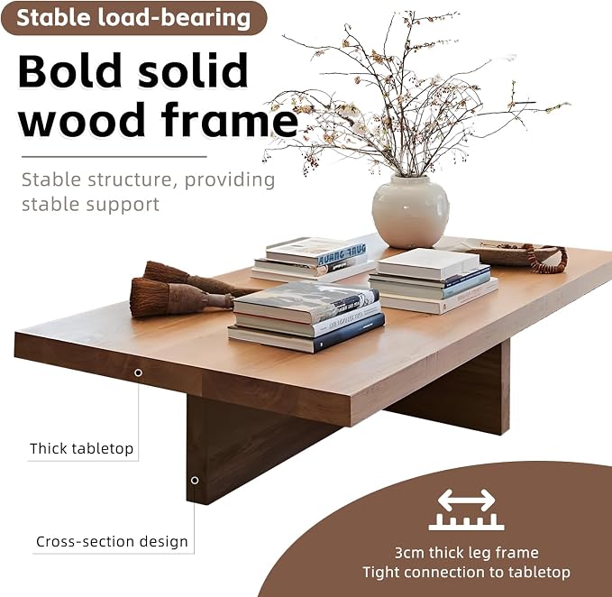 Solid Wood Coffee Table,Rustic Square Centre Table,Farmhouse Living Room Table,2”Thick Tabletop for Living Room,Office