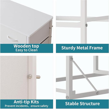LUMTOK 10-Drawer Dresser, Fabric Storage Tower with Drawers for Bedroom, Dresser Drawer with Handle for Bedroom, Living Room, Hallway, Closets & Nurseryteel Frame, Wood Top (10 Drawer/White)