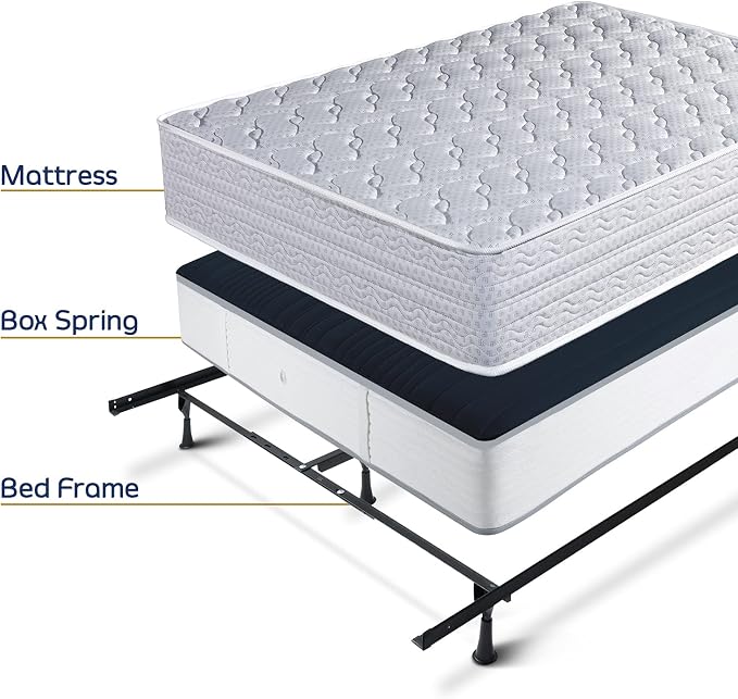 Clara Clark Adjustable Bed Frame - Double Bed Frame Expands to Queen Bed Rails, King Size Frame with Cross Rail and Center Support - 5.25” H Under Bed Frame for Box Spring and Mattress, Black