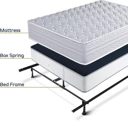 Clara Clark Adjustable Bed Frame - Double Bed Frame Expands to Queen Bed Rails, King Size Frame with Cross Rail and Center Support - 5.25” H Under Bed Frame for Box Spring and Mattress, Black