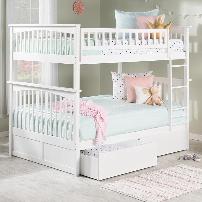 AFI, Columbia Full Over Full Ladder Bunk Bed with Storage Drawers, White